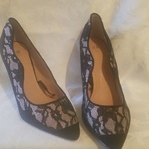 H&M Black suede heels with lace overlay sz 38